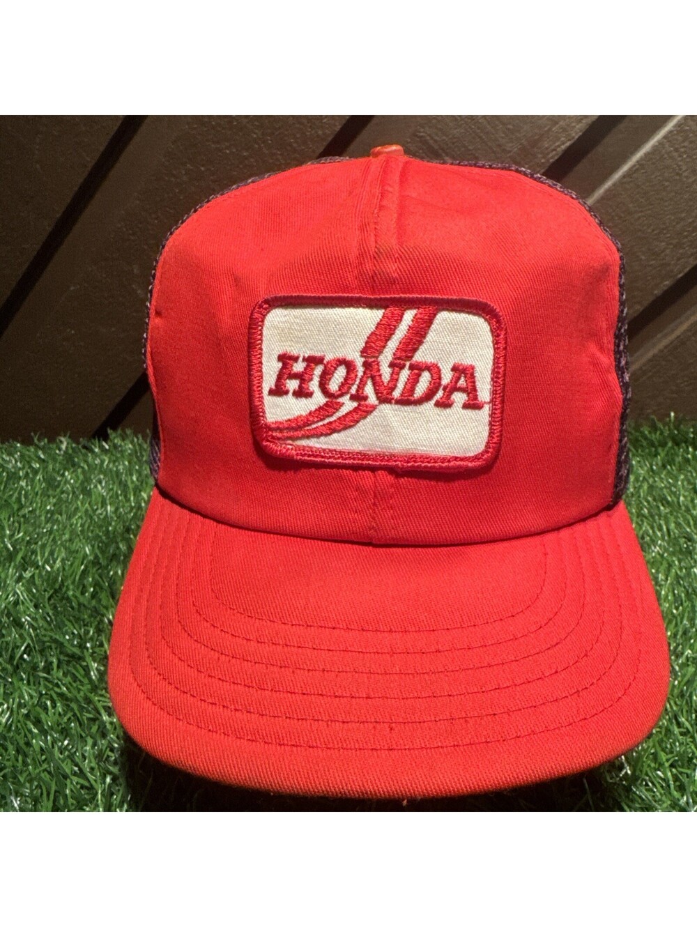 Vtg 1980s Honda Trucker Hat Mesh Snapback Red Gold Wing Patch Cap Made In US